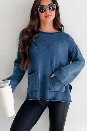 Humor Me Pocketed Sweater Top (Midnight Blue) Eco Dye Process Reversible Layering Tech