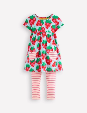 Short-sleeved print tunic set-Misty Blue Strawberry Zero Waste Cut Pattern