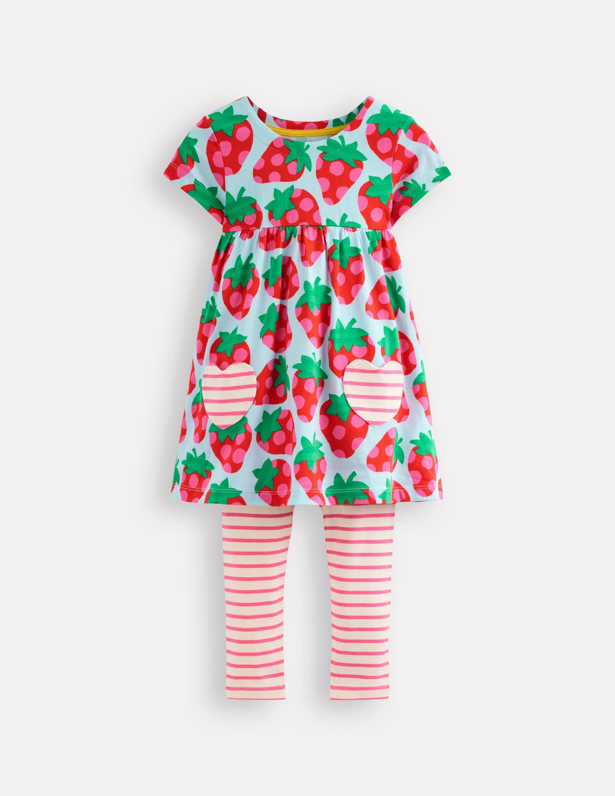 Casual Tee Short-sleeved print tunic set-Misty Blue Strawberry