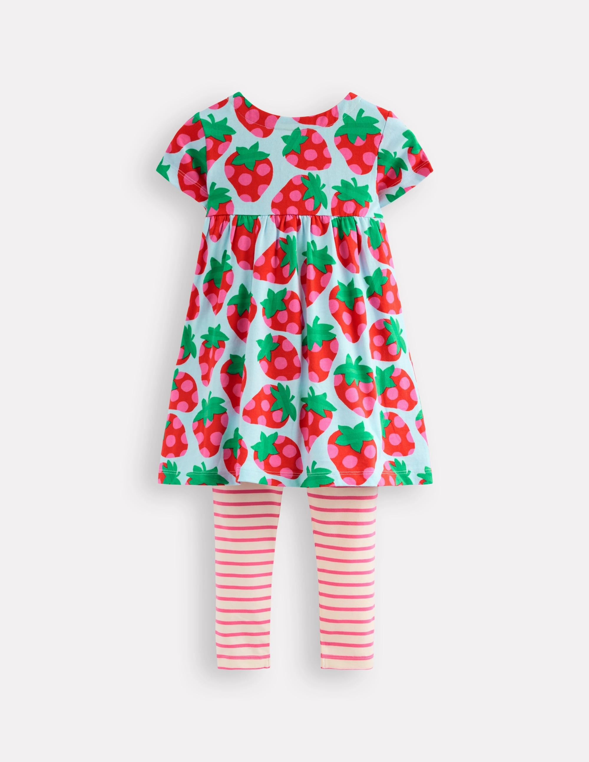 Short-sleeved print tunic set-Misty Blue Strawberry Loose Sweater