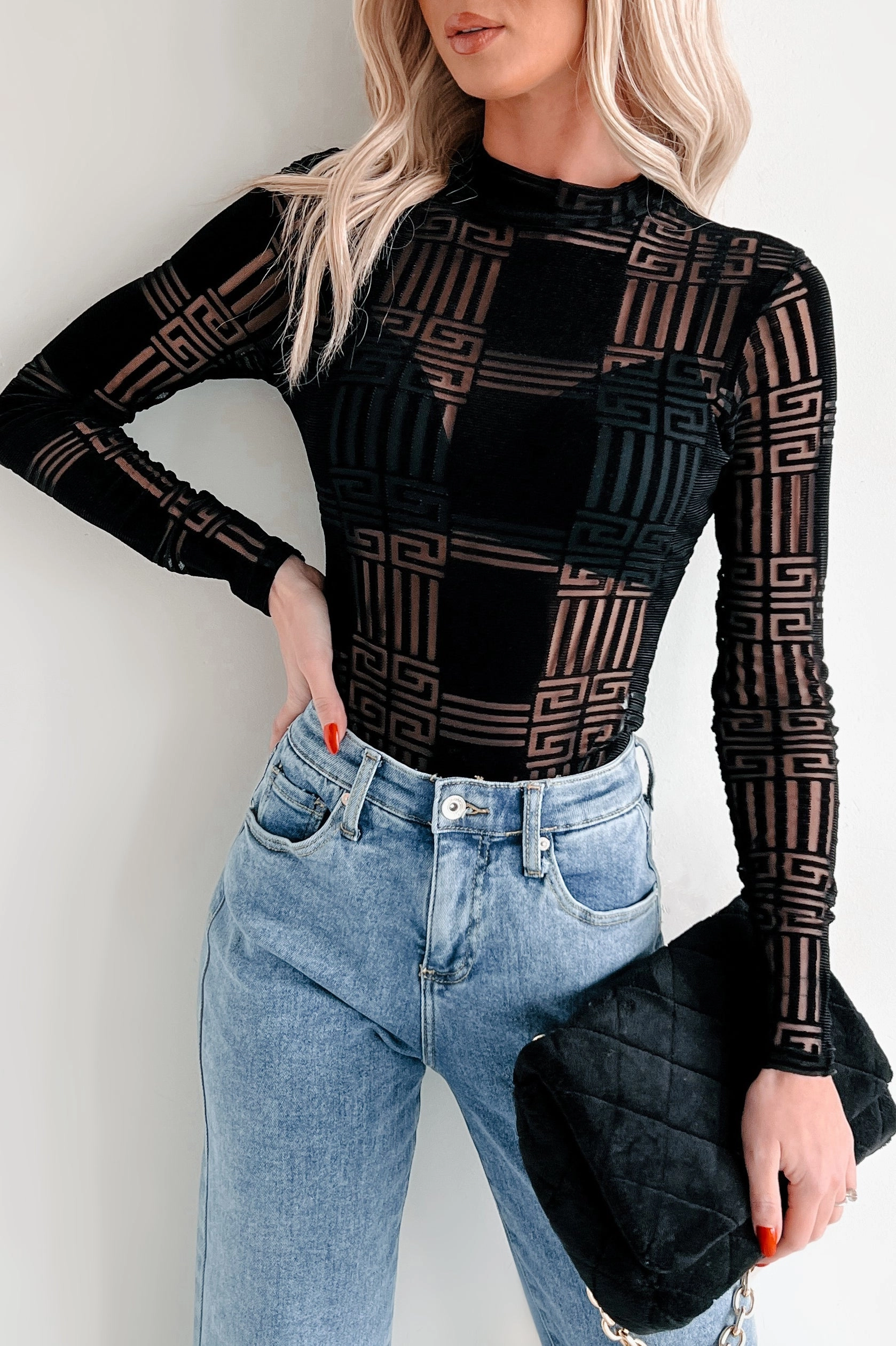 Amazed By You Geometric Mesh Bodysuit (Black) Reversible design