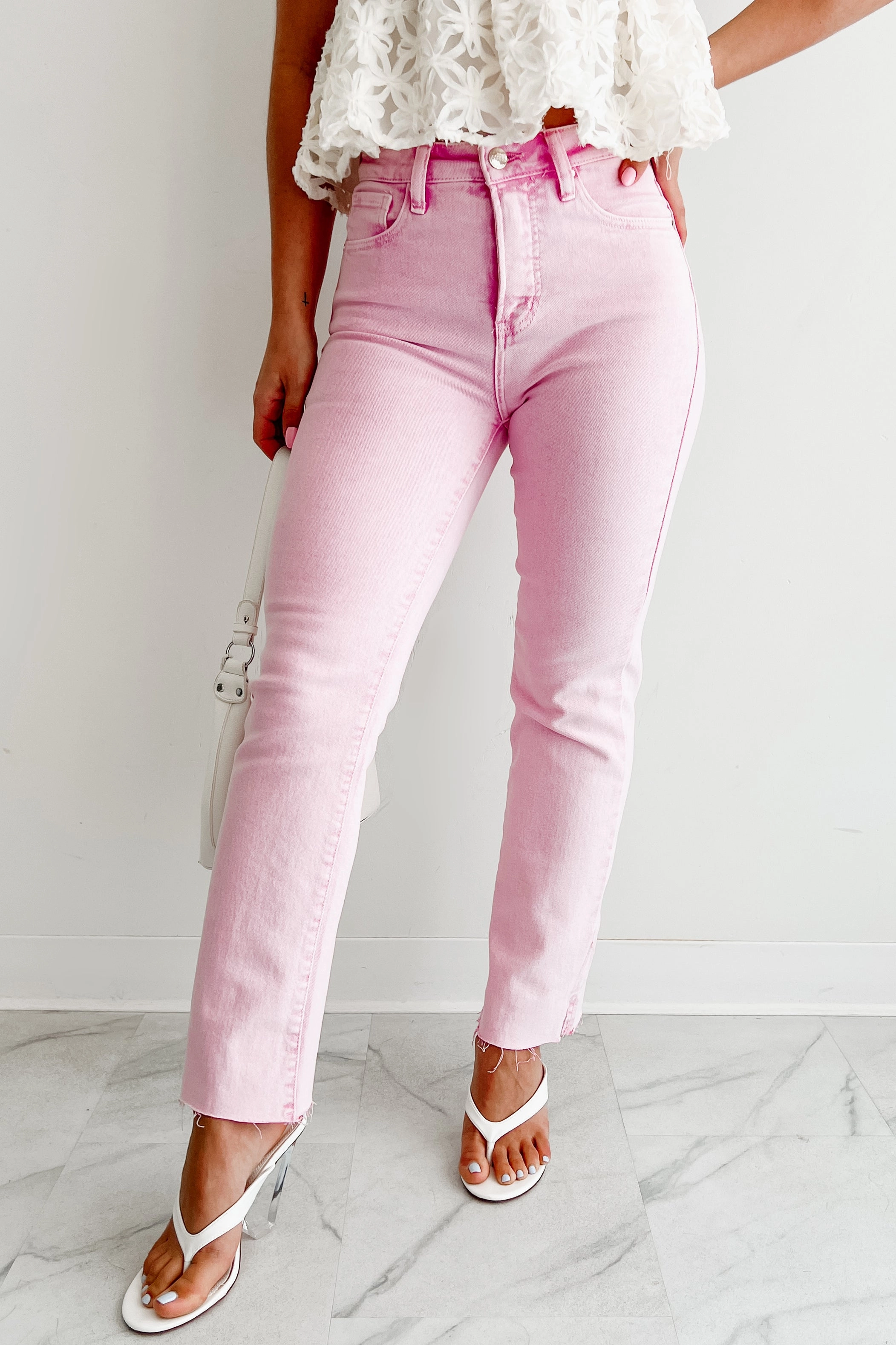 Anti Pilling Finish Nadine High Rise Straight Leg Risen Jeans (Acid Pink)