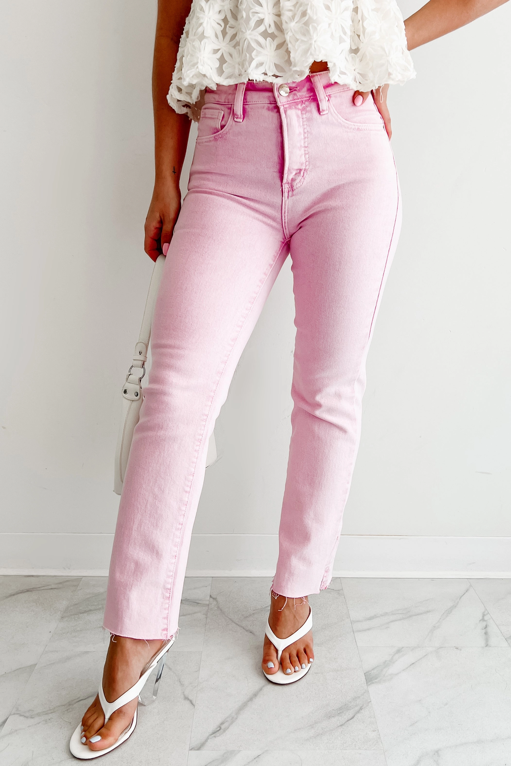 Nadine High Rise Straight Leg Risen Jeans (Acid Pink) Light wash Soft Lines