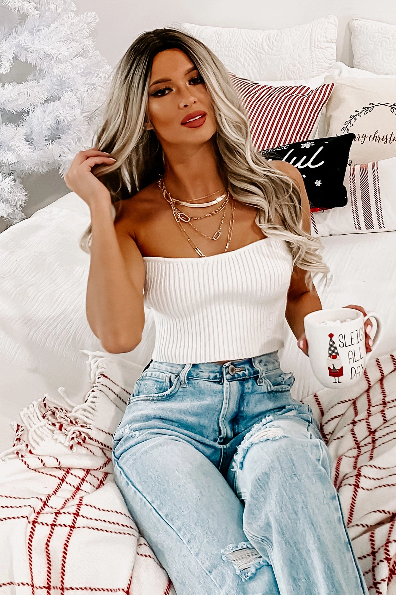 Testing My Patience Sweater Knit Tube Top (Cream) UltraFineMesh