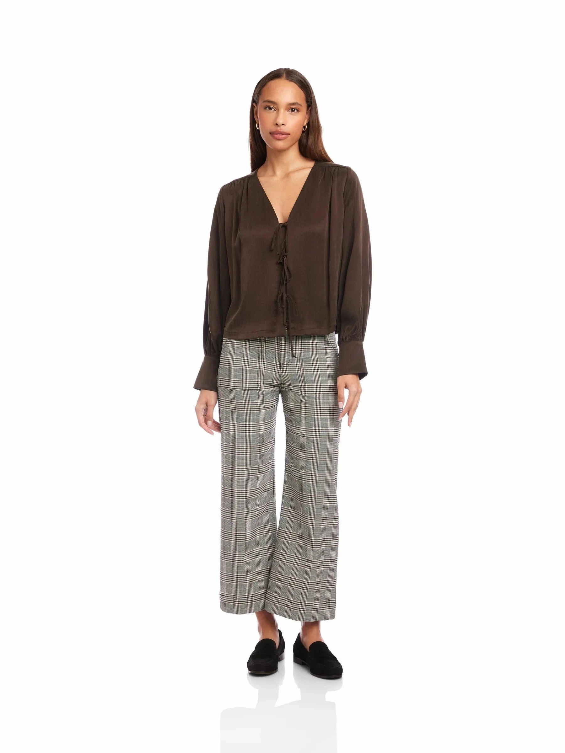 Ellie Bootcut Pants Plaid Breathable Weave Fabric Non Restrictive