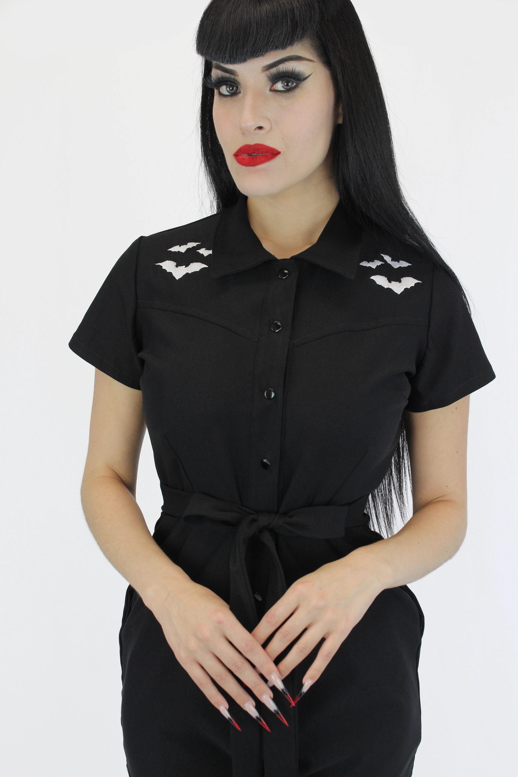 Music Girl Stretchy Bat Black Romper With Belt