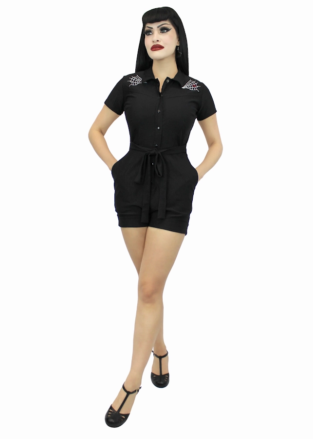Stretchy Spiderweb Black Romper With Belt #E-SWBR Charming Dynamic