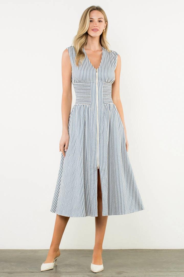 STRIPE ZIP FRONT DRESS Comfortable Silhouette