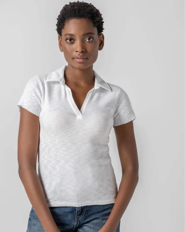 Classic Style Neutral Tone Palette Striped Polo Tee White