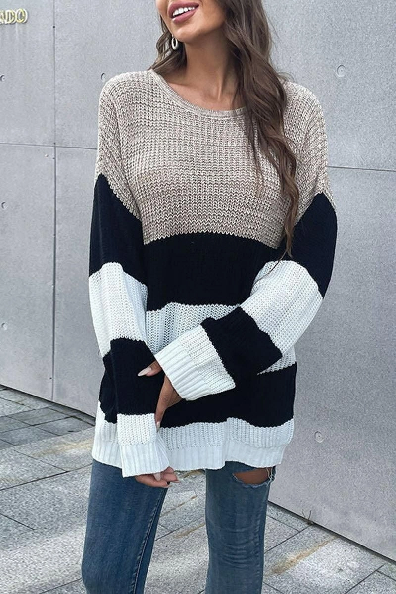 BreathableMeshPanels STRIPED ROUND NECK KNITTED SWEATER