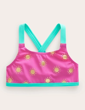 Travel Essential Cross Back Bikini Top-Tickled Pink Gold Foil Suns