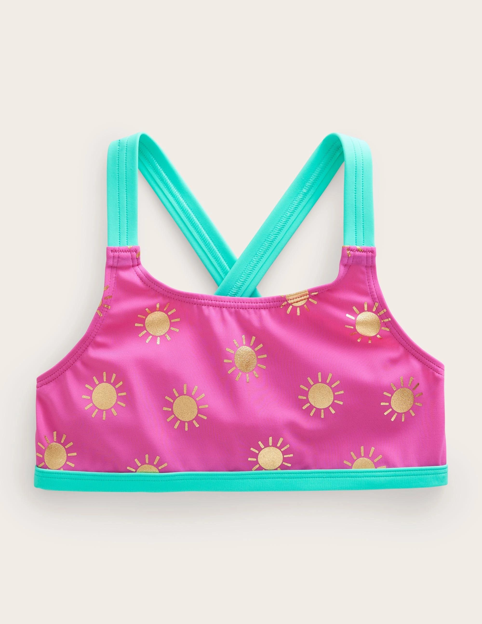 Cross Back Bikini Top-Tickled Pink Gold Foil Suns Lakeside Retreat