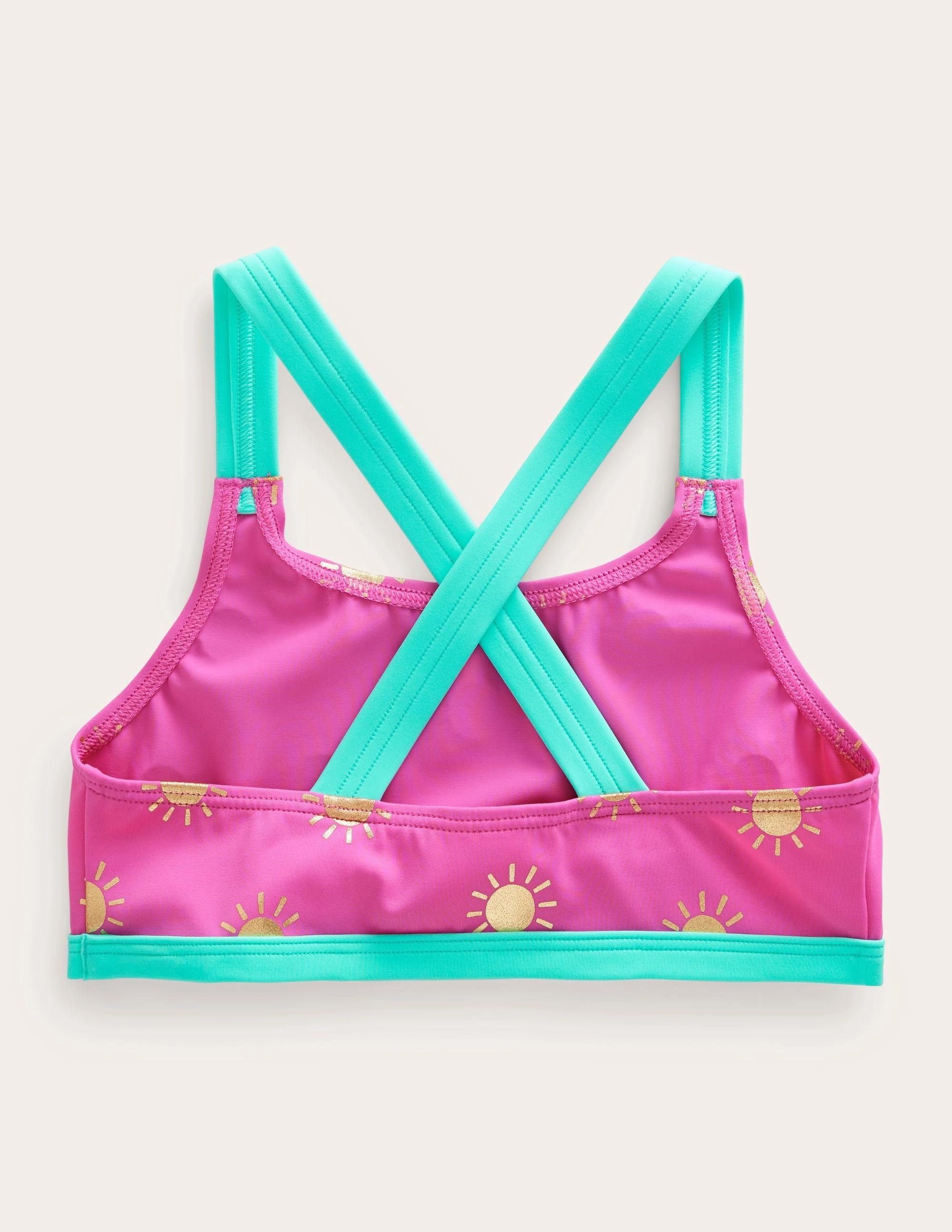 Cross Back Bikini Top-Tickled Pink Gold Foil Suns Sun Protection Wear Day To Night