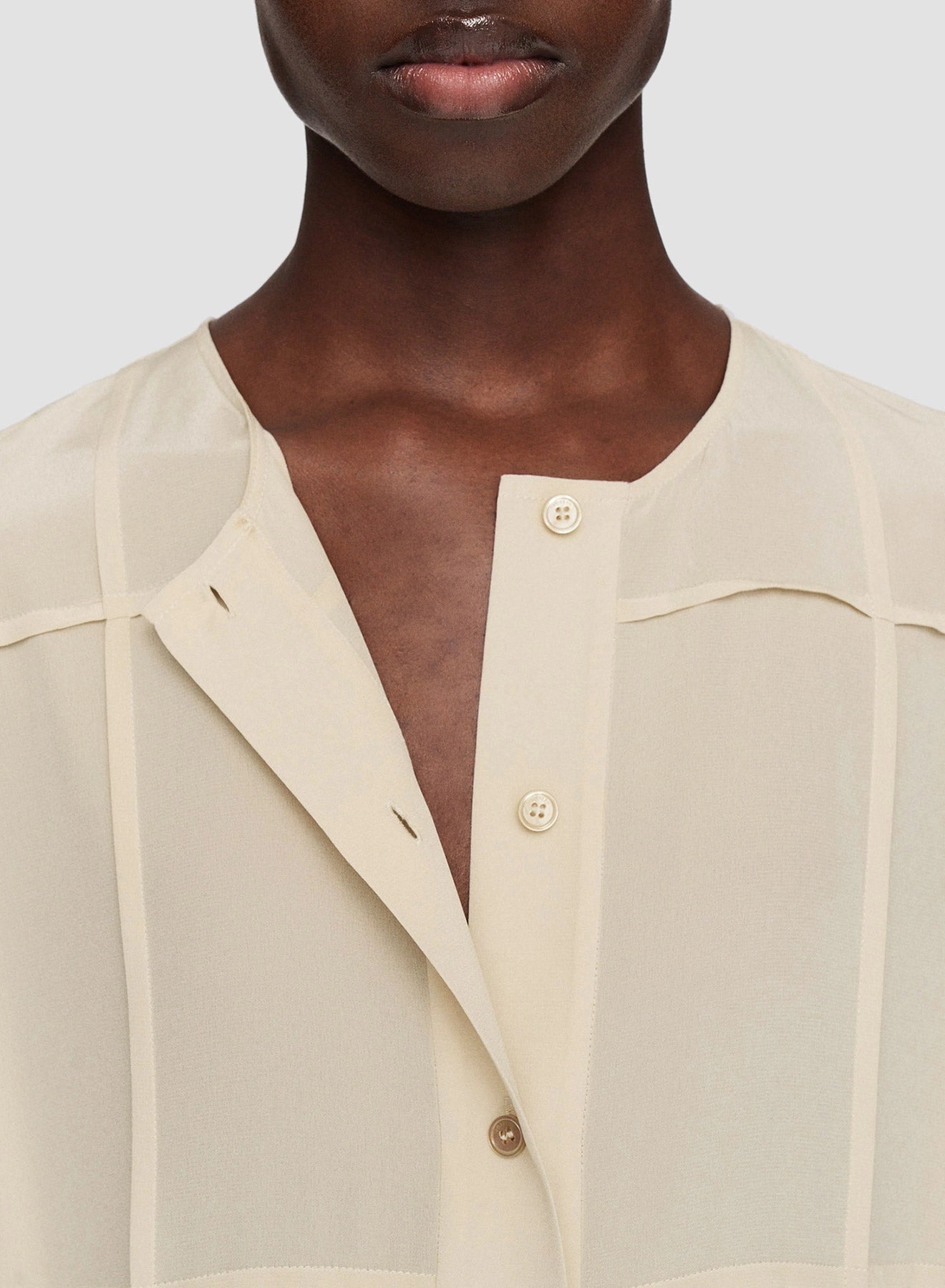 Smocked-Detail Helene Crepe de Soie Silk Dress