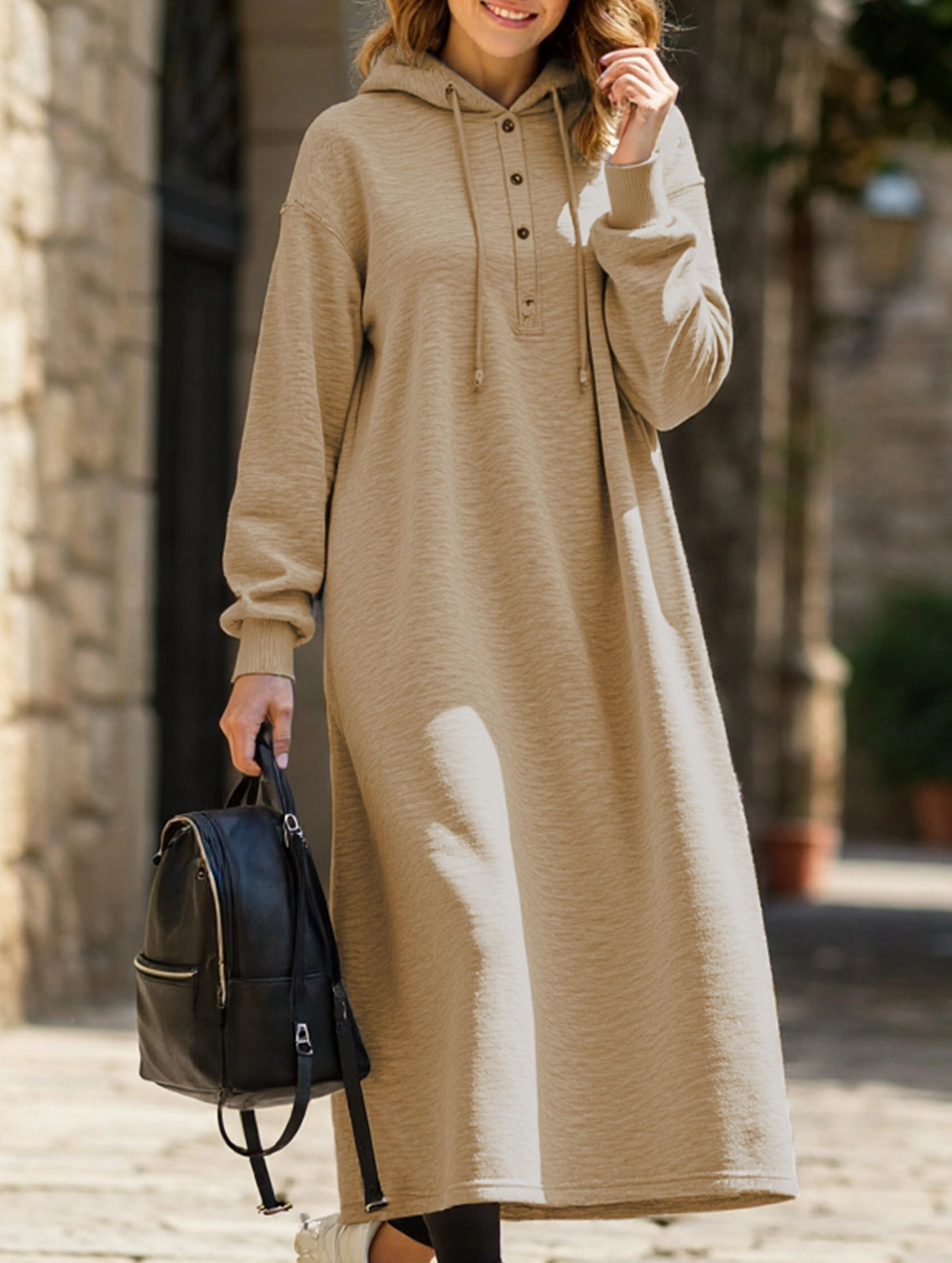 Work Style Dreamy Flow Loose Long Sleeve Hoodie Dress