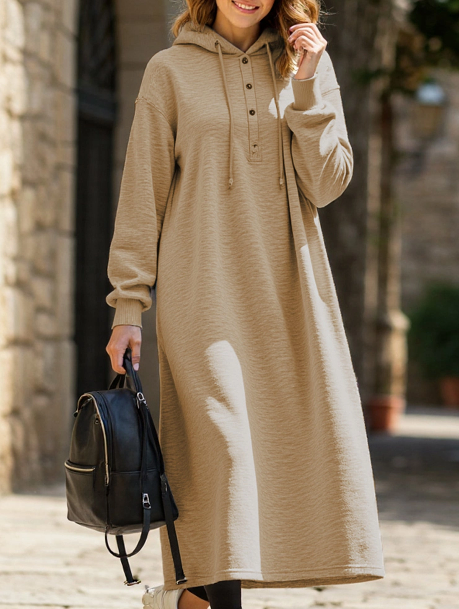 Chic and Elegant Chill Design Loose Long Sleeve Hoodie Dress