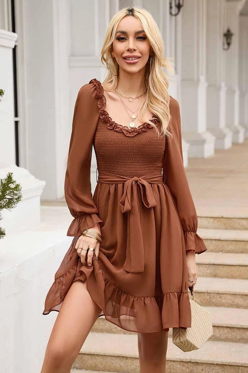 Vibrant Layer SHORT SQUARE NECK FRILL FLARE DRESS