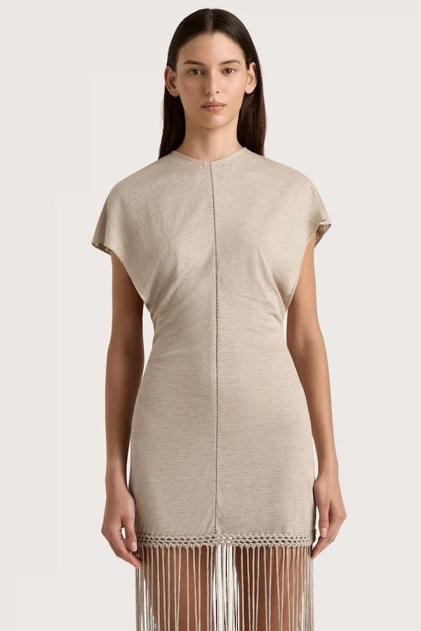 Ines Fringe Dress Oatmeal Flattering Look Wear Flattering Silhouette Wear