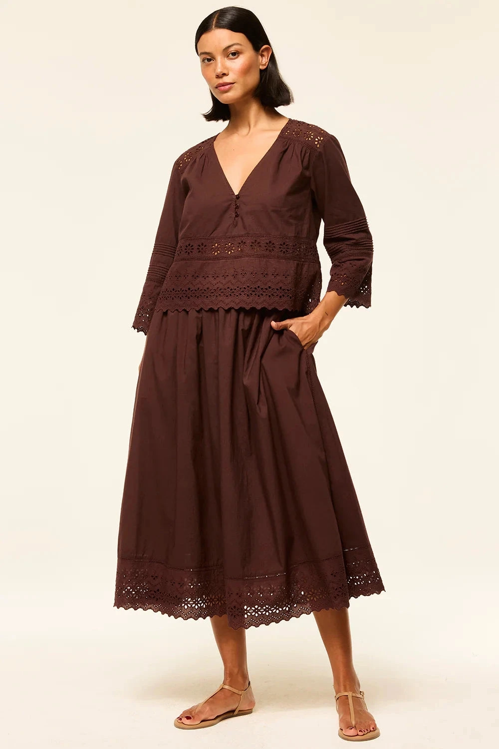 Arlet Top Brown Eyelet Moisture Management Fabric