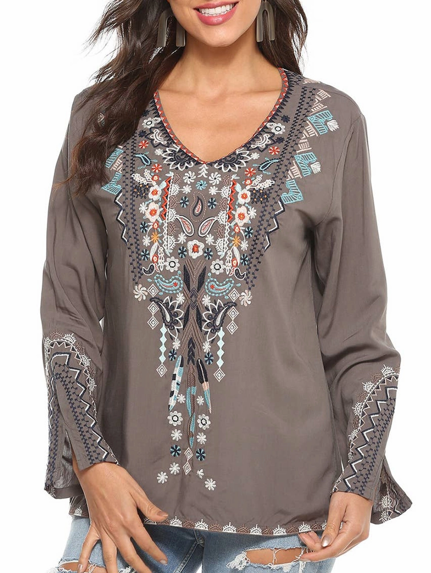 Non Restrictive Fit COTTON PLUS-SIZE STYLE EMBROIDERED BLOUSE_CWTBLL0822