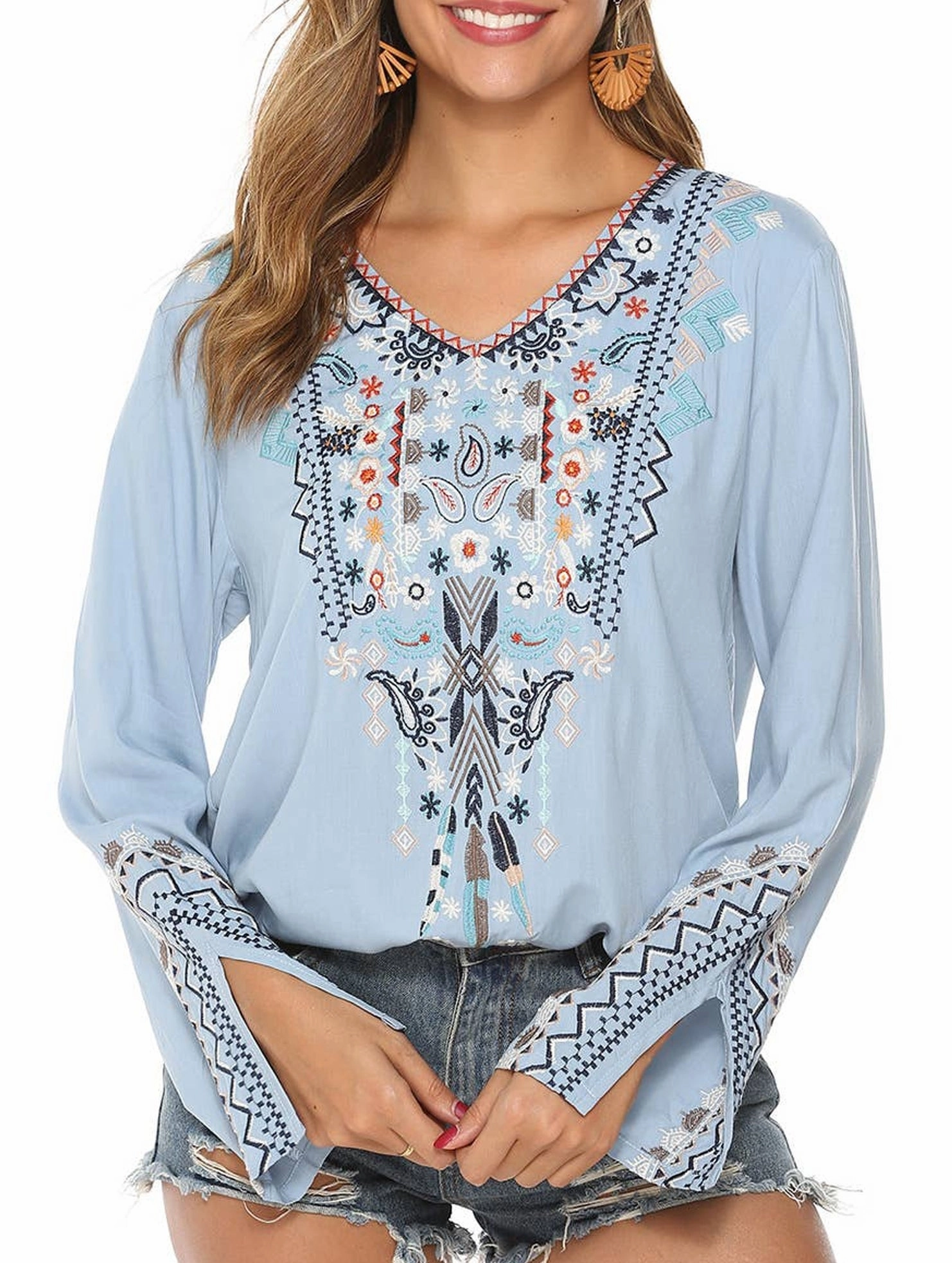 COTTON PLUS-SIZE STYLE EMBROIDERED BLOUSE_CWTBLL0822 Zero Waste Production Label Simple Style