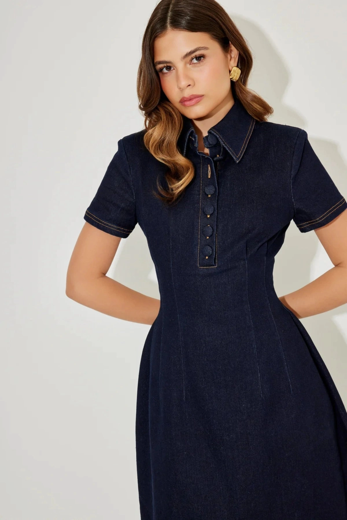 The Ultimate Muse Denim Collared Midi Dress Blue Graceful Ease