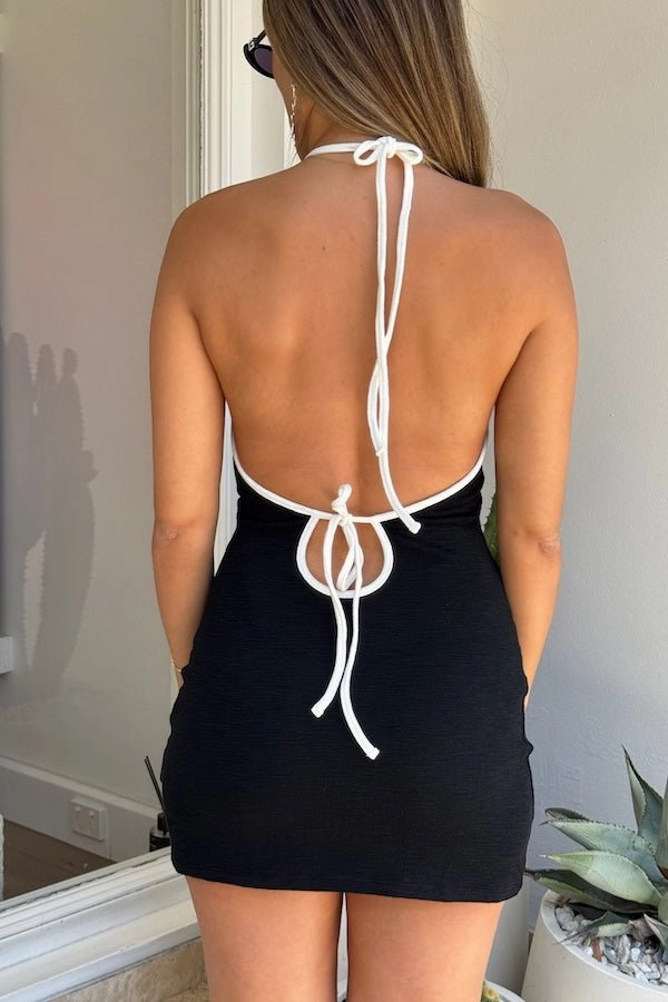 Charlie Mini Dress Black/White Gathered Skirt