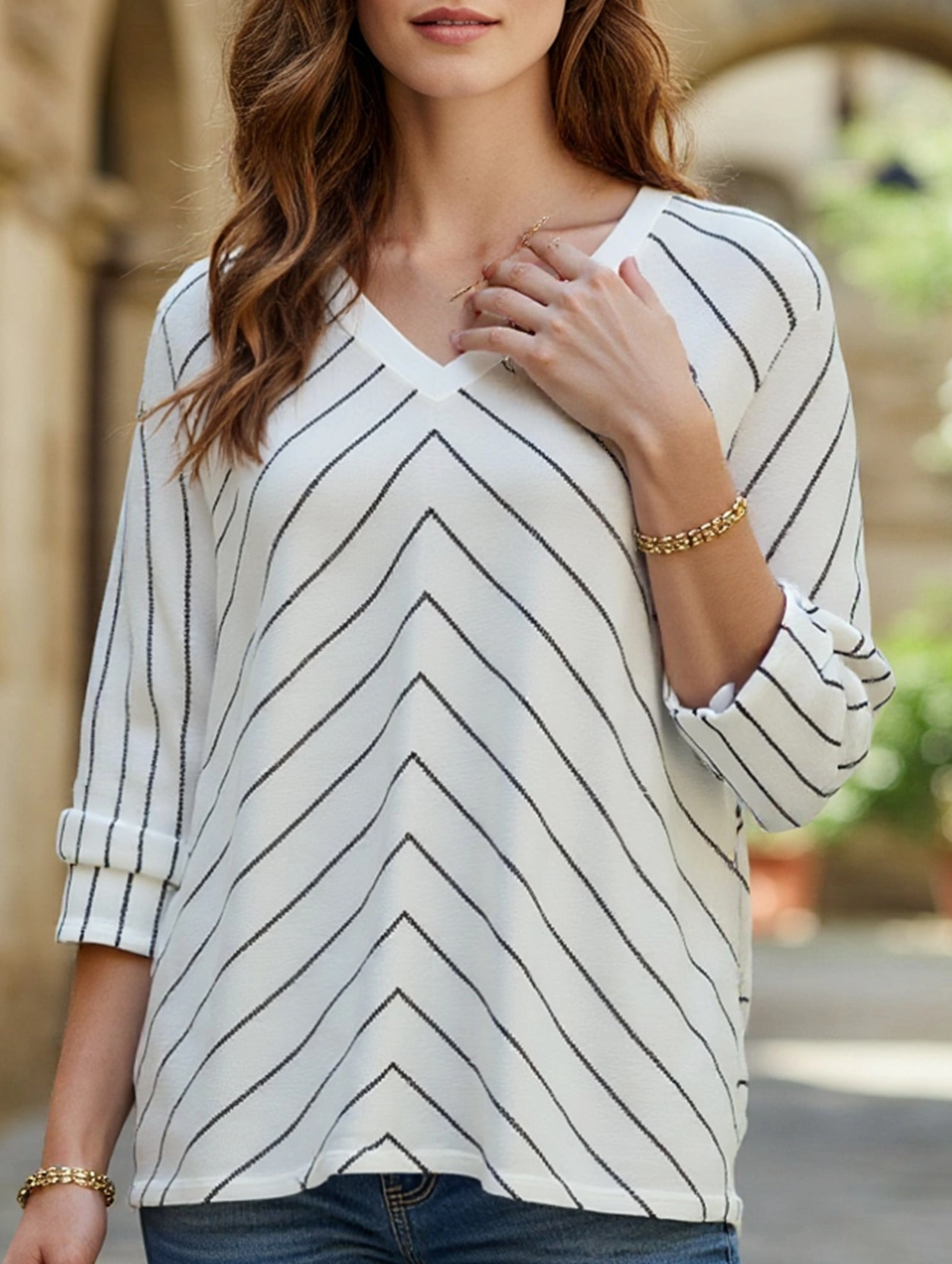 LightweightMaterial STYLISH COMMUTER STRIPED KNITWEAR LADY