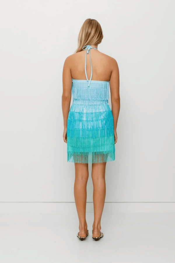 Eco-friendly Neutral Mood Wilde Fringe Mini Dress Ocean