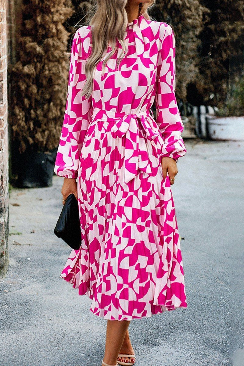 WOMEN RUFFLED HIGH NECK BELTED LONG DRESS Shared Glow Chic and Stylish