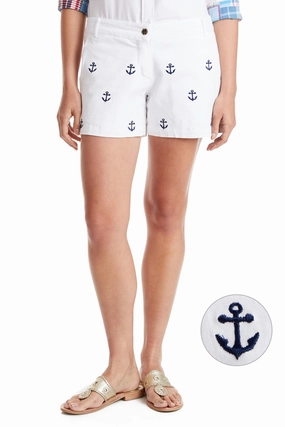 Sailing Short Stretch Twill White with Anchor No Ride Up Comfort Tech