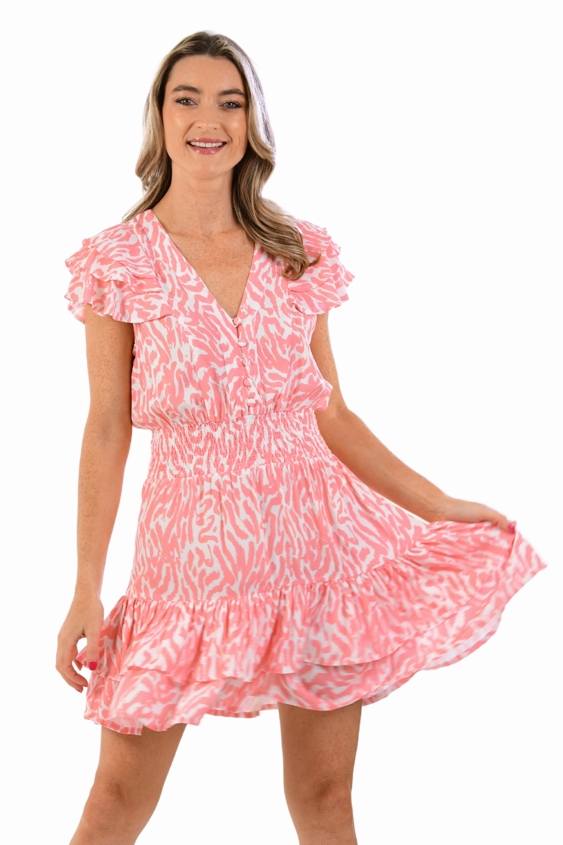 Zoey Dress / Coral Zebra Feminine fit-and-flare silhouette Bride Side