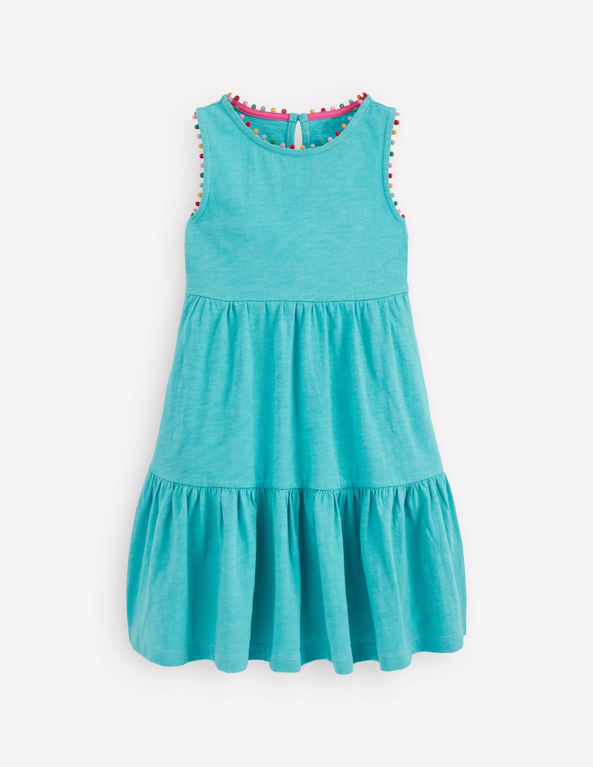 Soft Appearance Ali Pom Trim Jersey Dress-Caribbean Blue