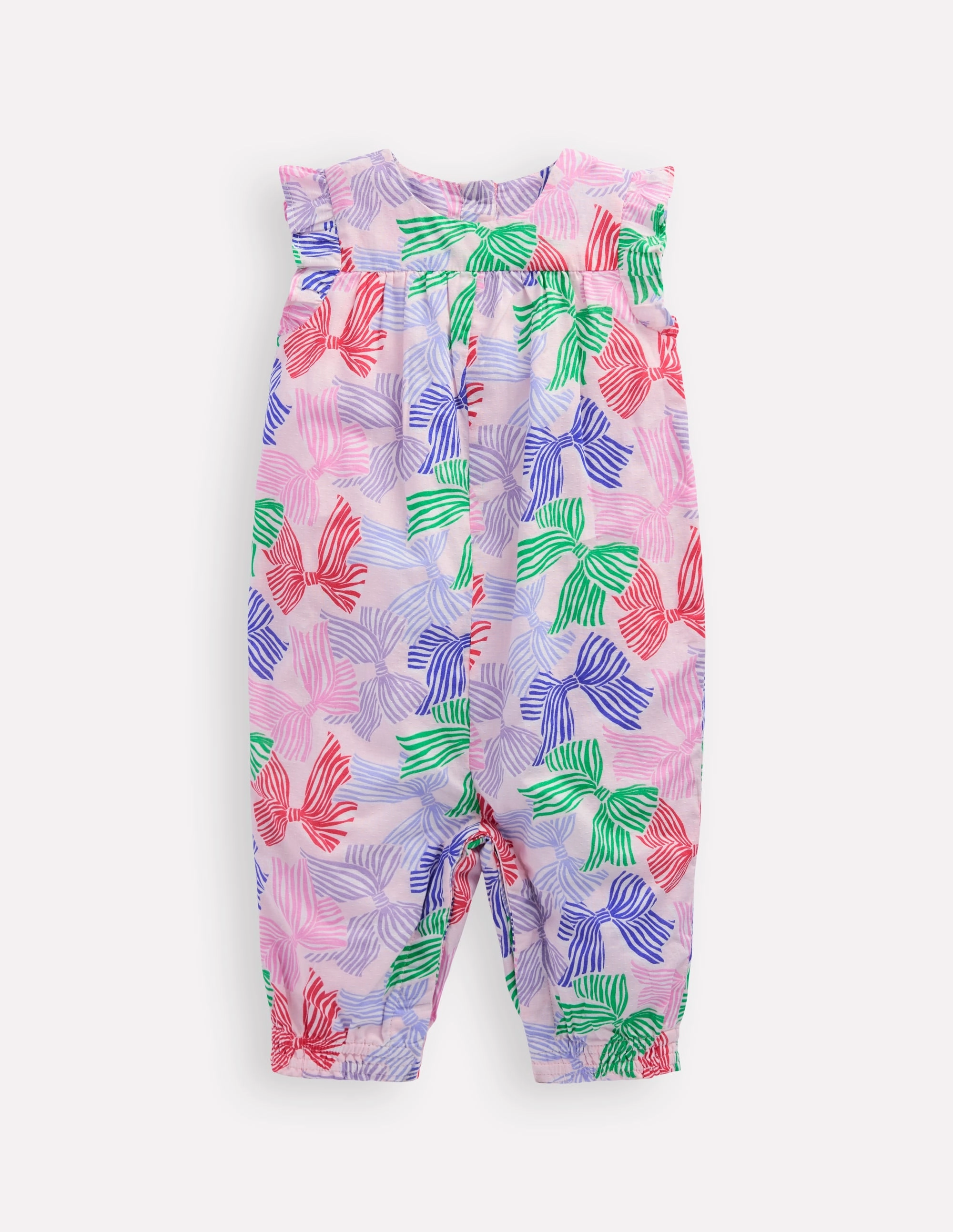 Ruffle Sleeve Romper-French Pink Bows Slim Simple