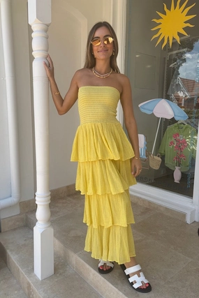 Shine Finish Tiered Maxi Dress Lemon/Gold