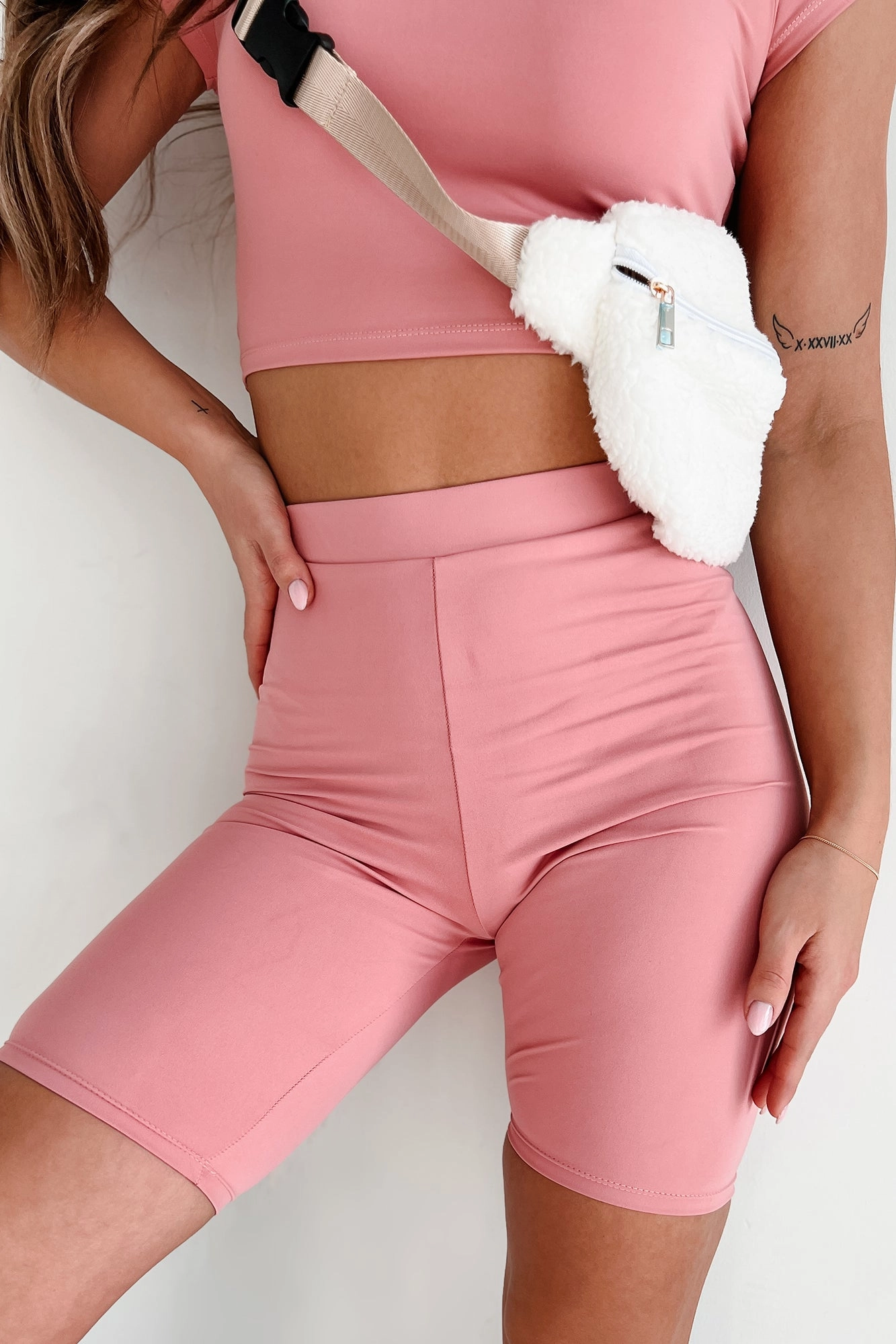 Minimalist Fit Stretch Ready Hustle For The Muscle High Waist Biker Shorts (Rose)