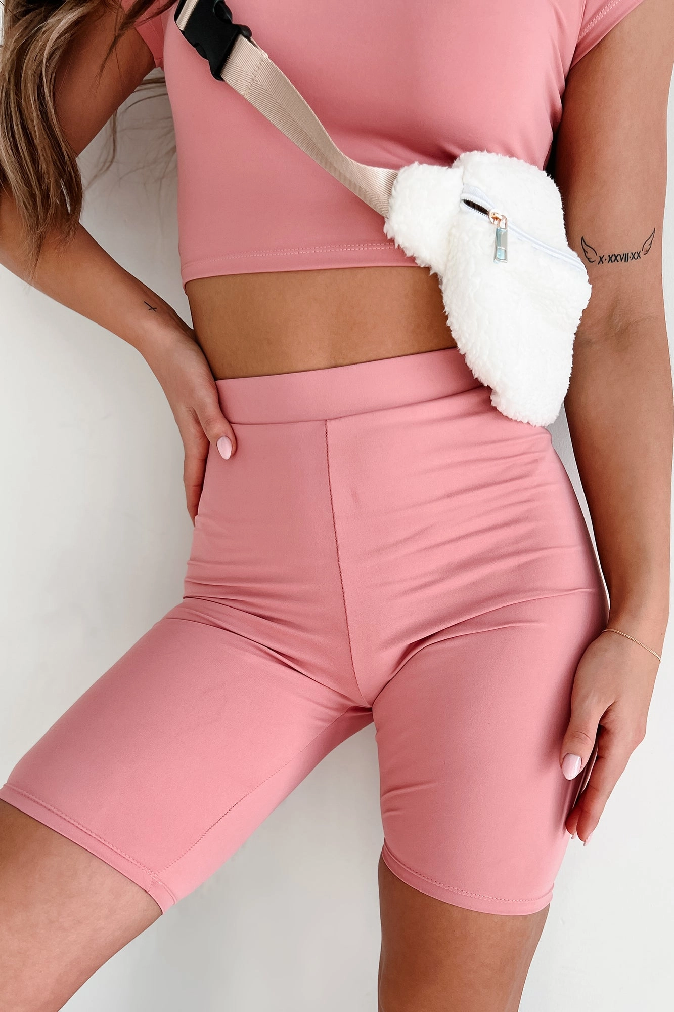 anti slip grip Hustle For The Muscle High Waist Biker Shorts (Rose)
