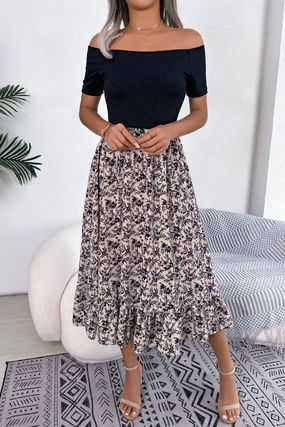 Flattering Look CASUAL FLORAL FLOUNCES MID LENGTH DRESS_CWDSD2506