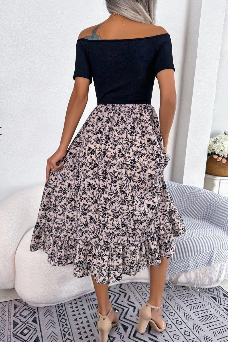 CASUAL FLORAL FLOUNCES MID LENGTH DRESS_CWDSD2506 Quick Layer garden wedding