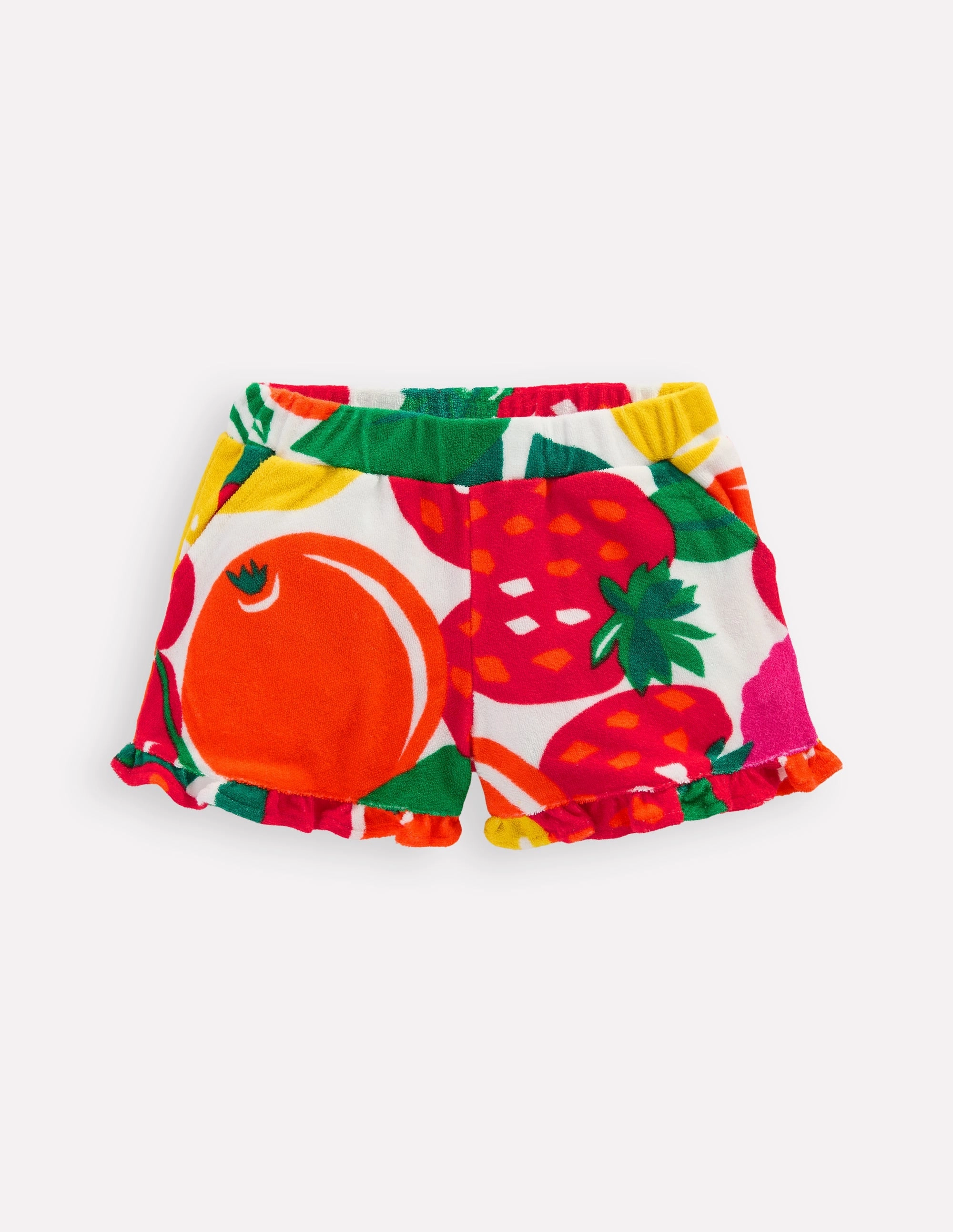 Frill Hem Towelling Shorts-Multi Giant Fruit Performance Look