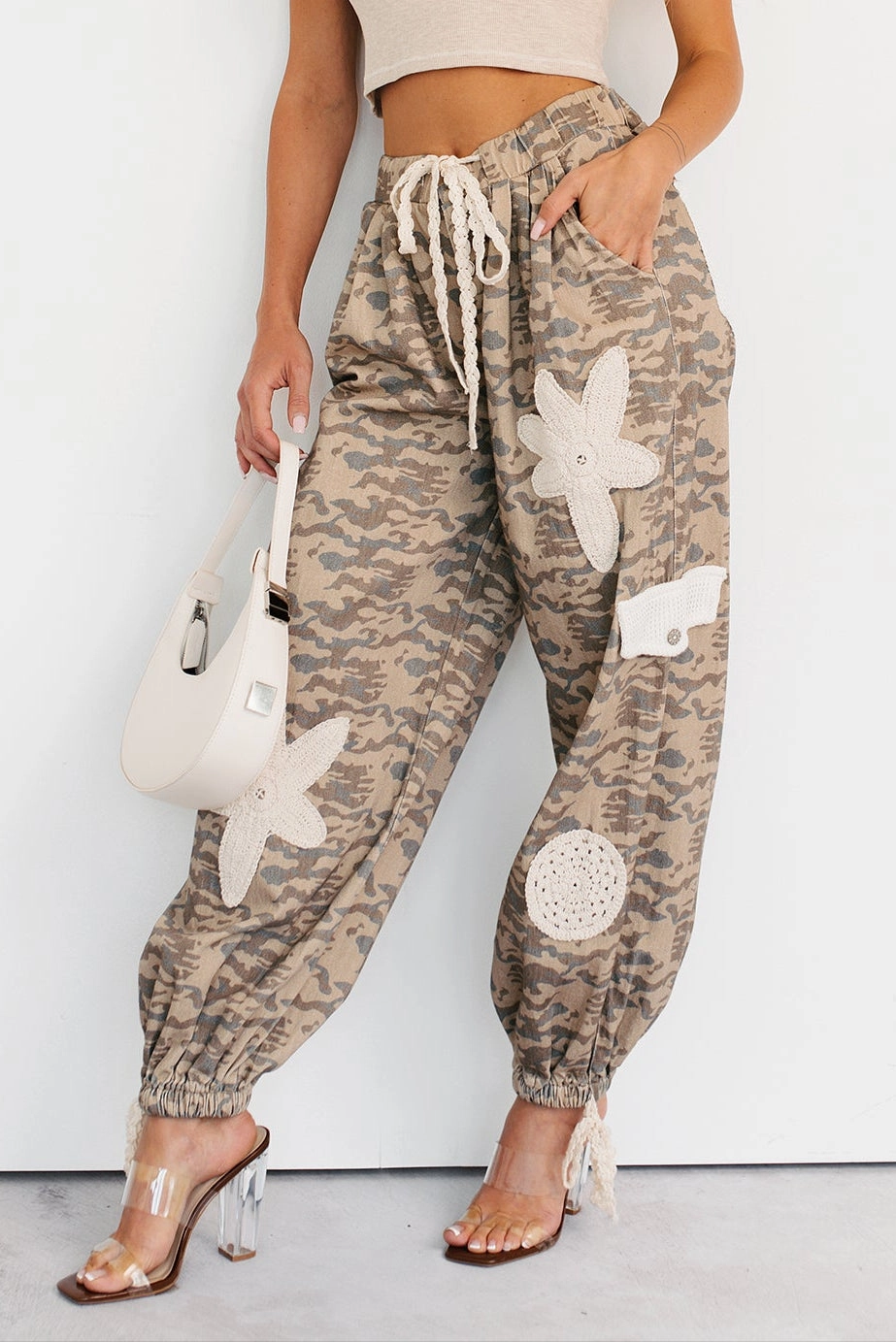 Sun Comes Up POL Drawstring Denim Joggers (Beige Camo) AbrasionResistantPanels All Purpose Fit