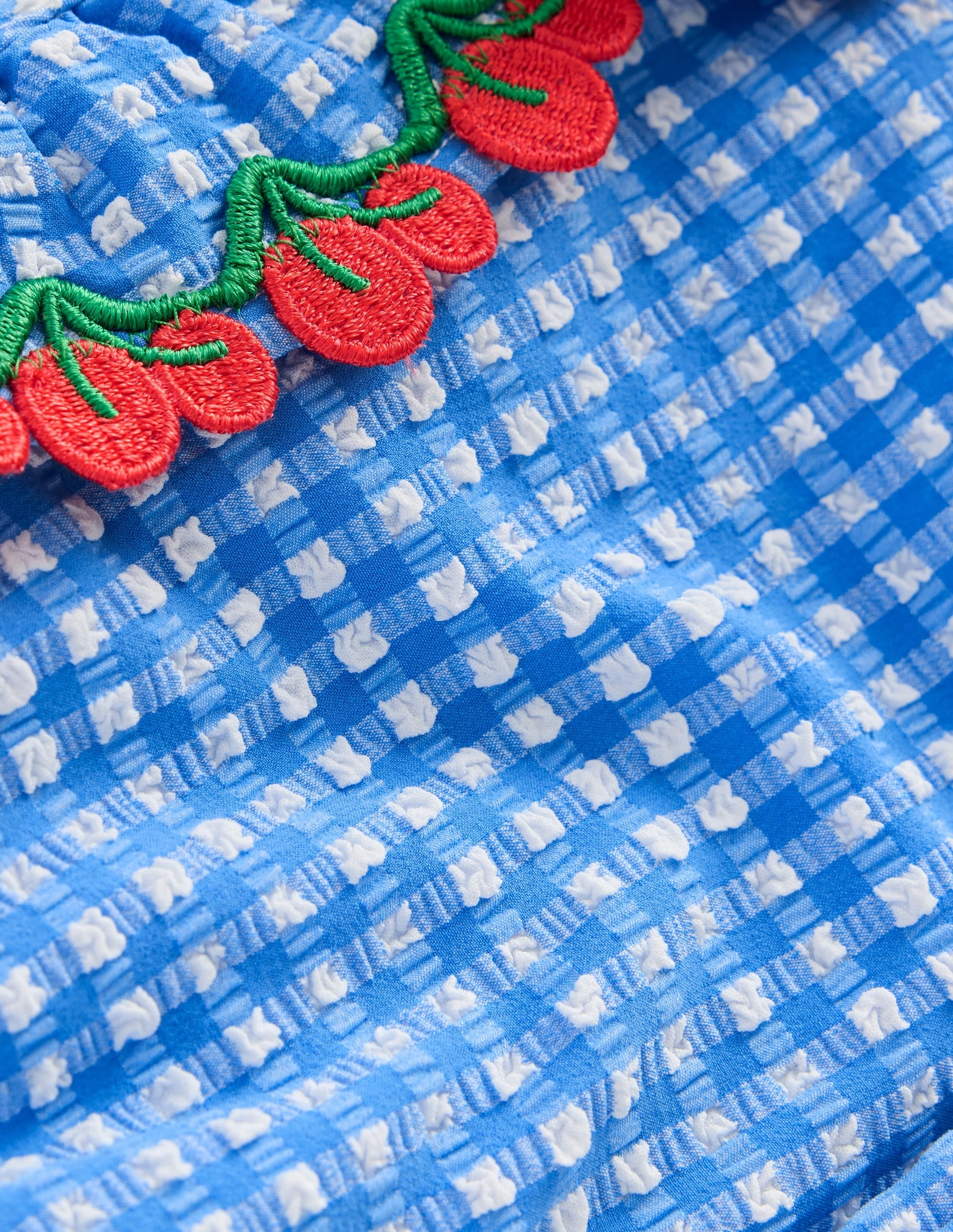 Tallulah Frill Bikini-Blue Gingham Cherries Quick Release Clasp Sun Protection