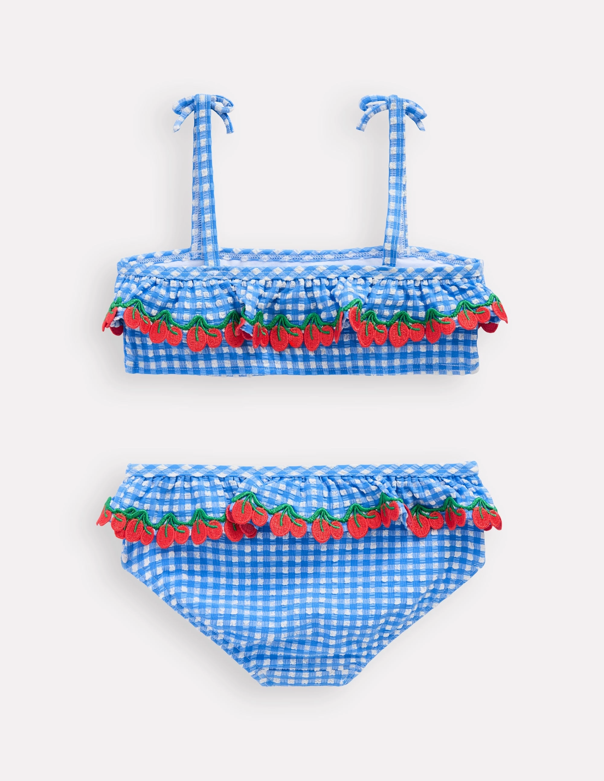 Tallulah Frill Bikini-Blue Gingham Cherries Anti Bacterial