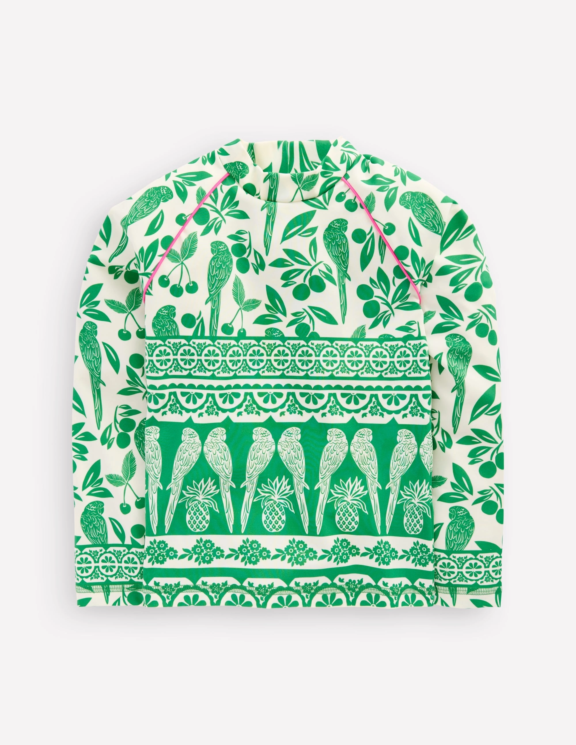 Sun Safe Patterned Rash Vest-Rich Emerald Parrot Palm Halter-Neck