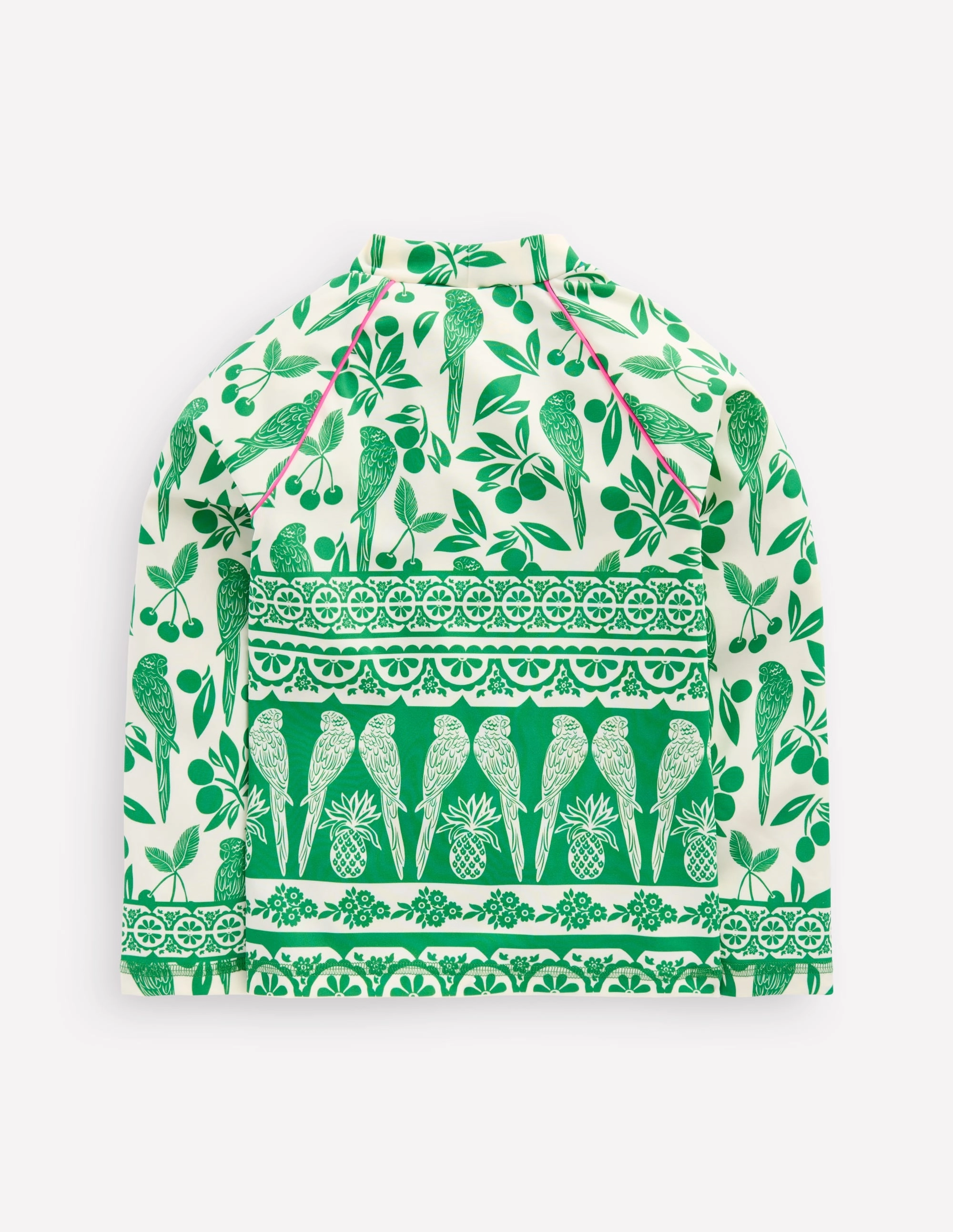 Poolside Apparel Ocean Swimwear Sun Safe Patterned Rash Vest-Rich Emerald Parrot Palm