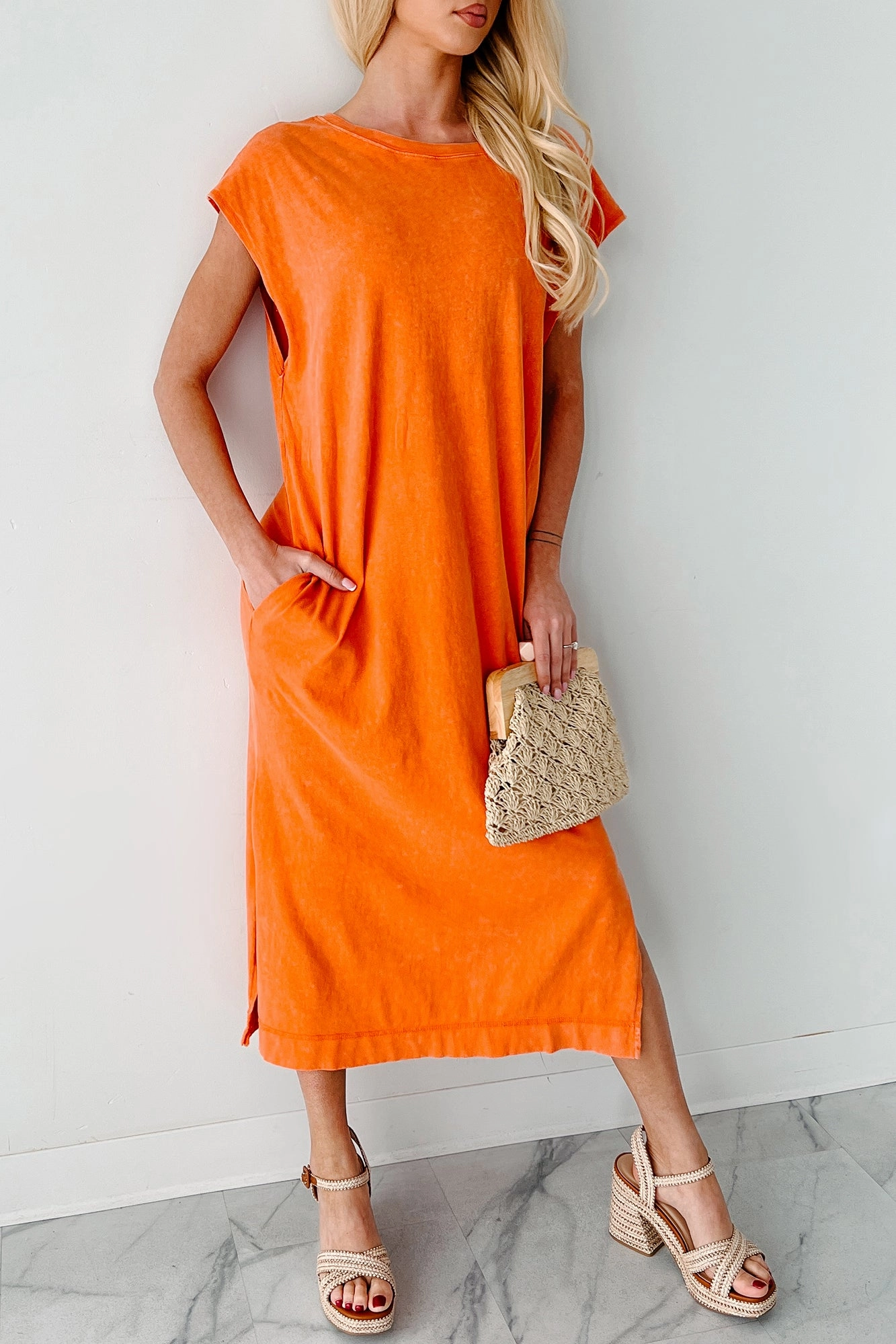 Sundays In Bed Sleeveless Midi Dress (Orange) Soft and Smooth french chic