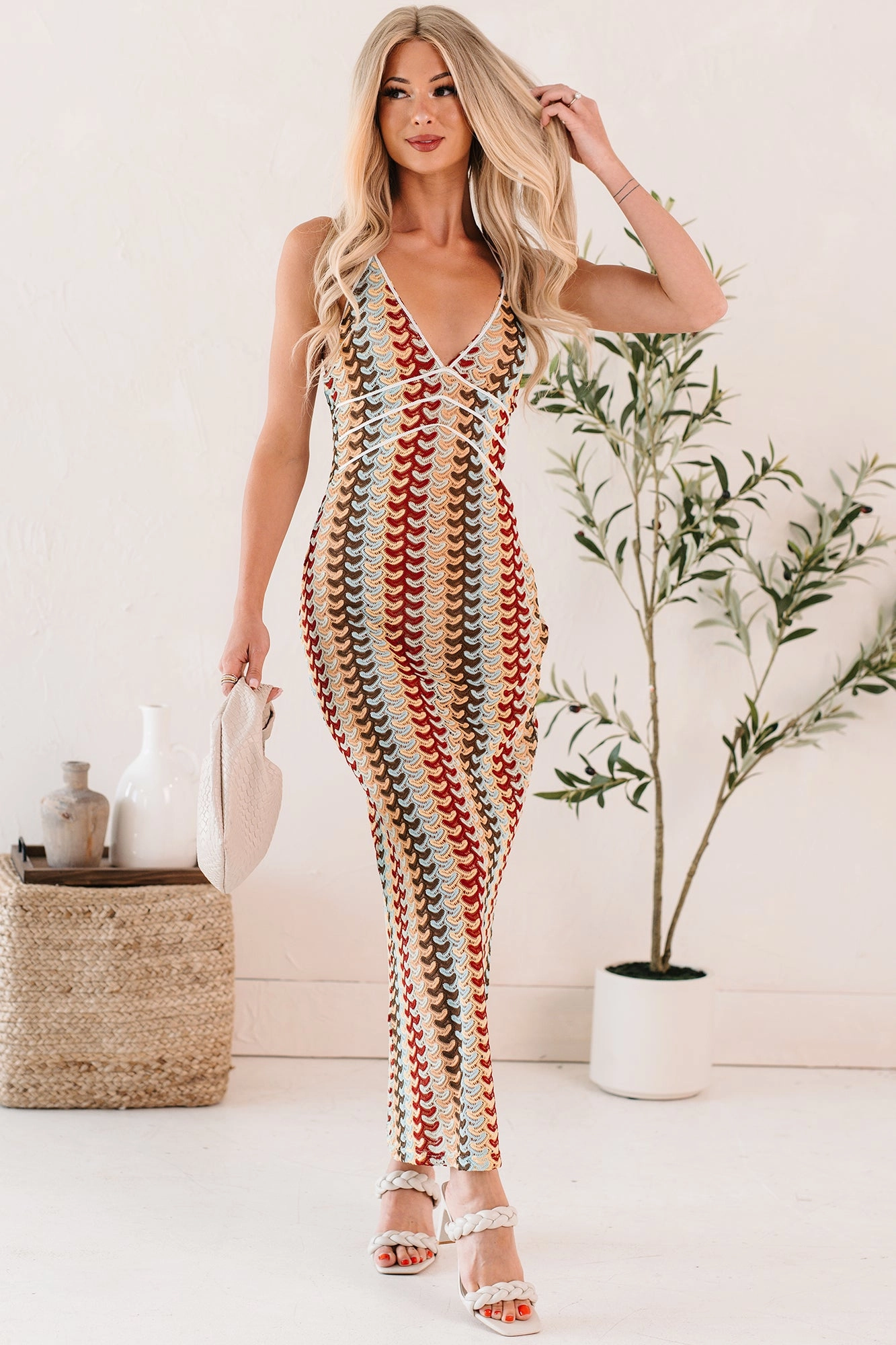 Summer Staple Sunglow State Crochet Halter Maxi Dress (Multi)