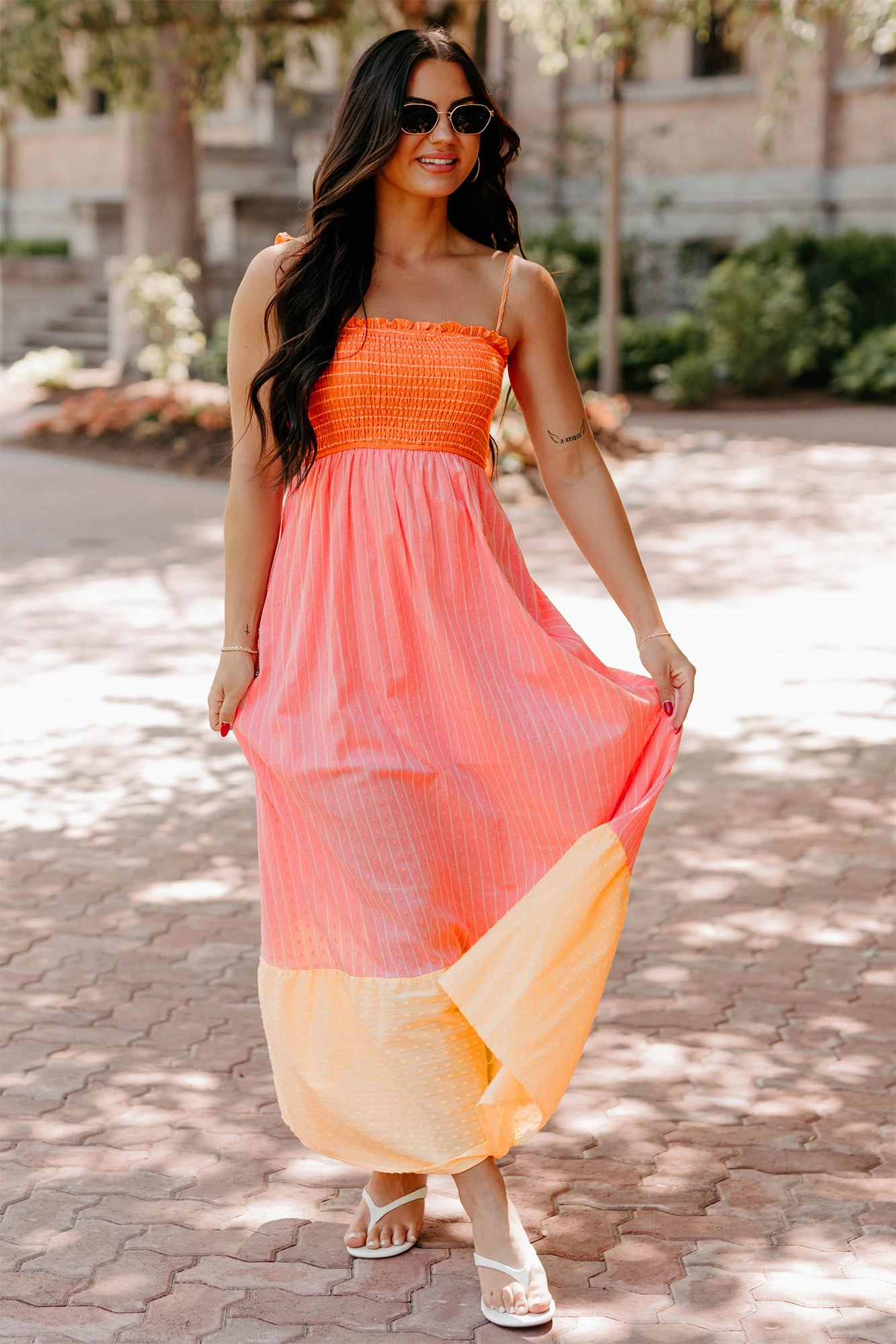 Sunkissed & Sassy Colorblock Maxi Dress (Multi) Night Ready Silky Drape