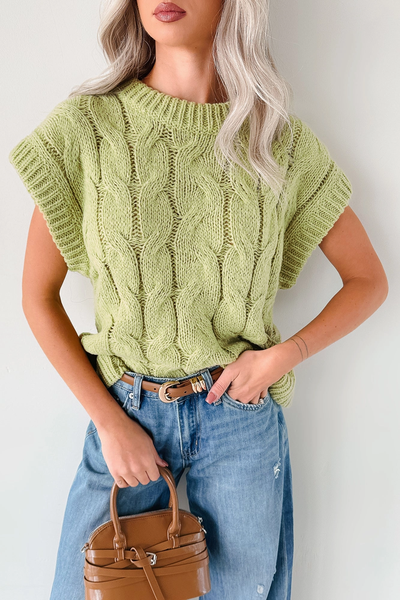Hidden Storage Pocket Don't Envy Me Cable Knit Sweater Vest (Fern)