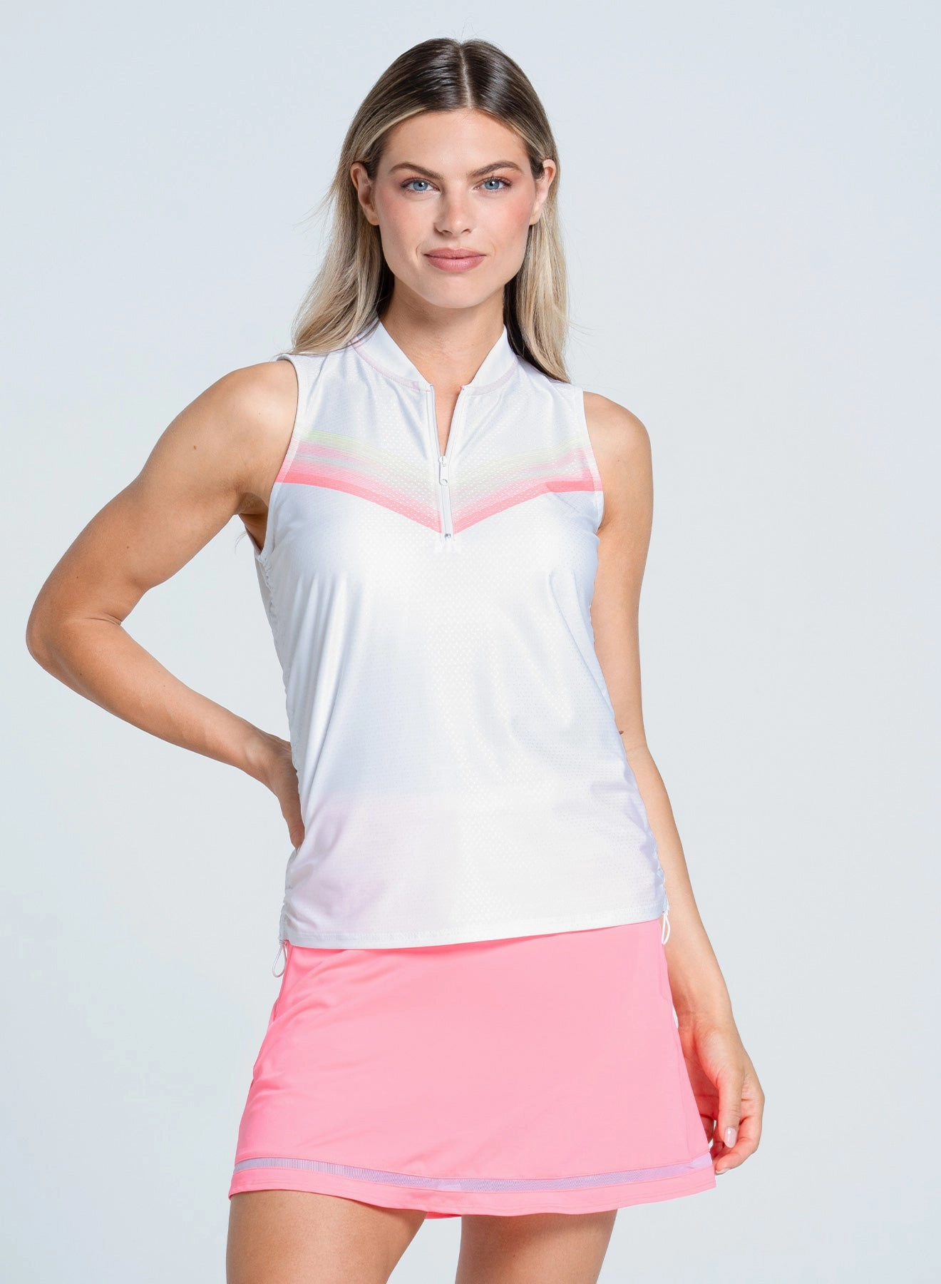 Comfortable Cotton EasyCare Fabric Sunset Spin Zip Tank